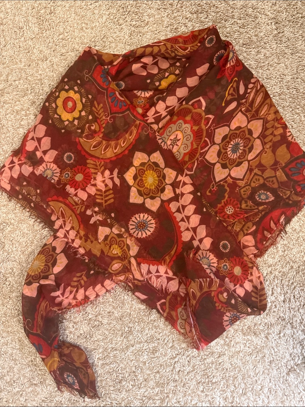 Floral Paisley Lightweight Scarf Wrap in Burgundy and Pink large 45x80!